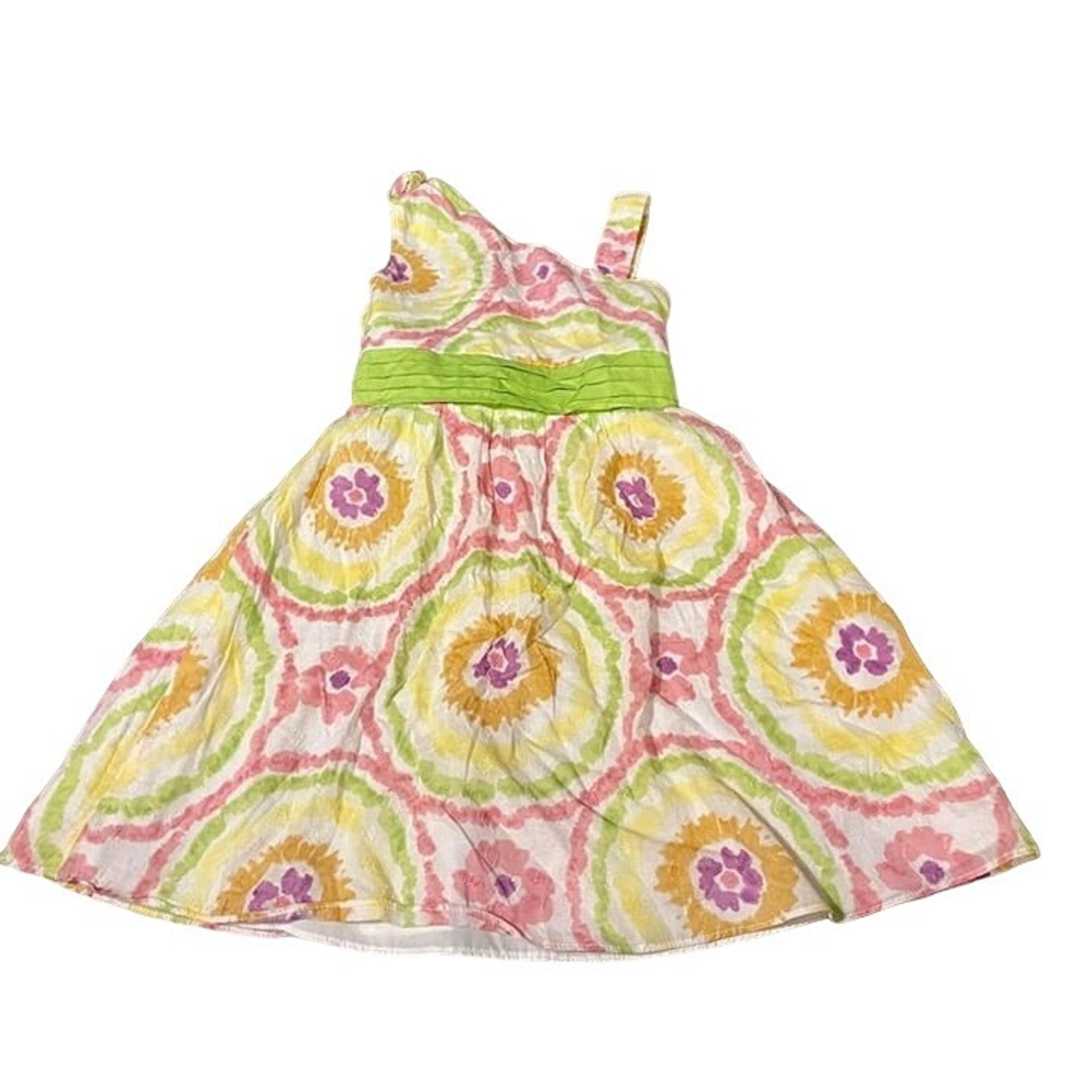 Rare Editions Size 7 Girls Sleeveless Pink, Green & Yellow Dress #G-3-29