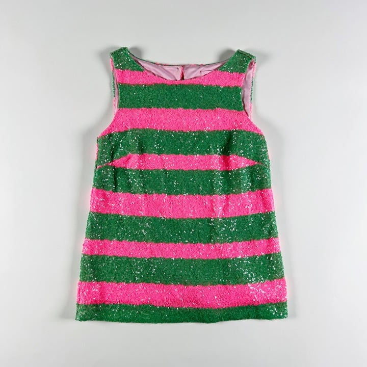Lilly Pulitzer Regina Tropical Pink Green Cucina Stripe Crew Neck Sleeveless Top