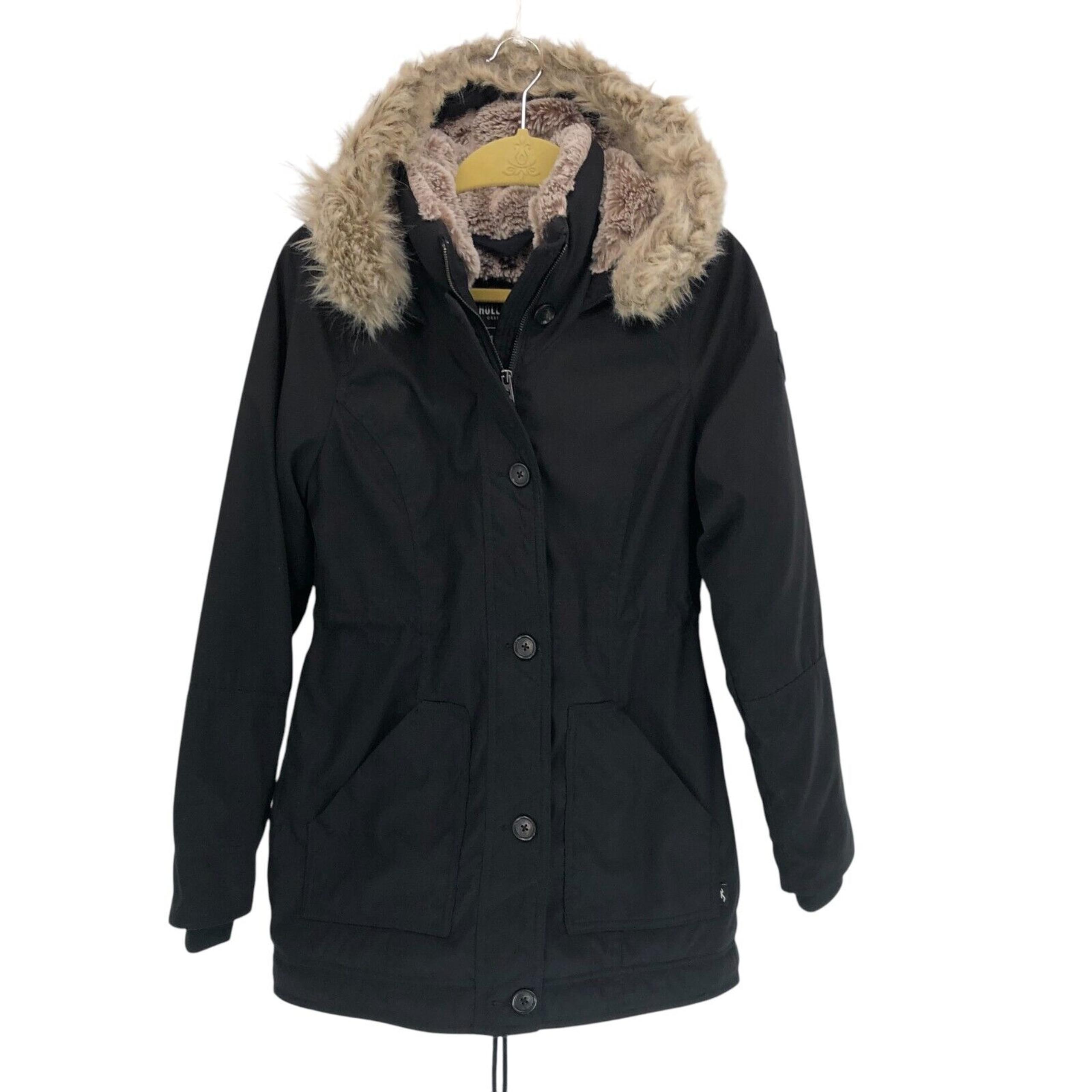Hollister Heritage Collection Faux Fur Lined Parka Jacket Hooded Black Womens S