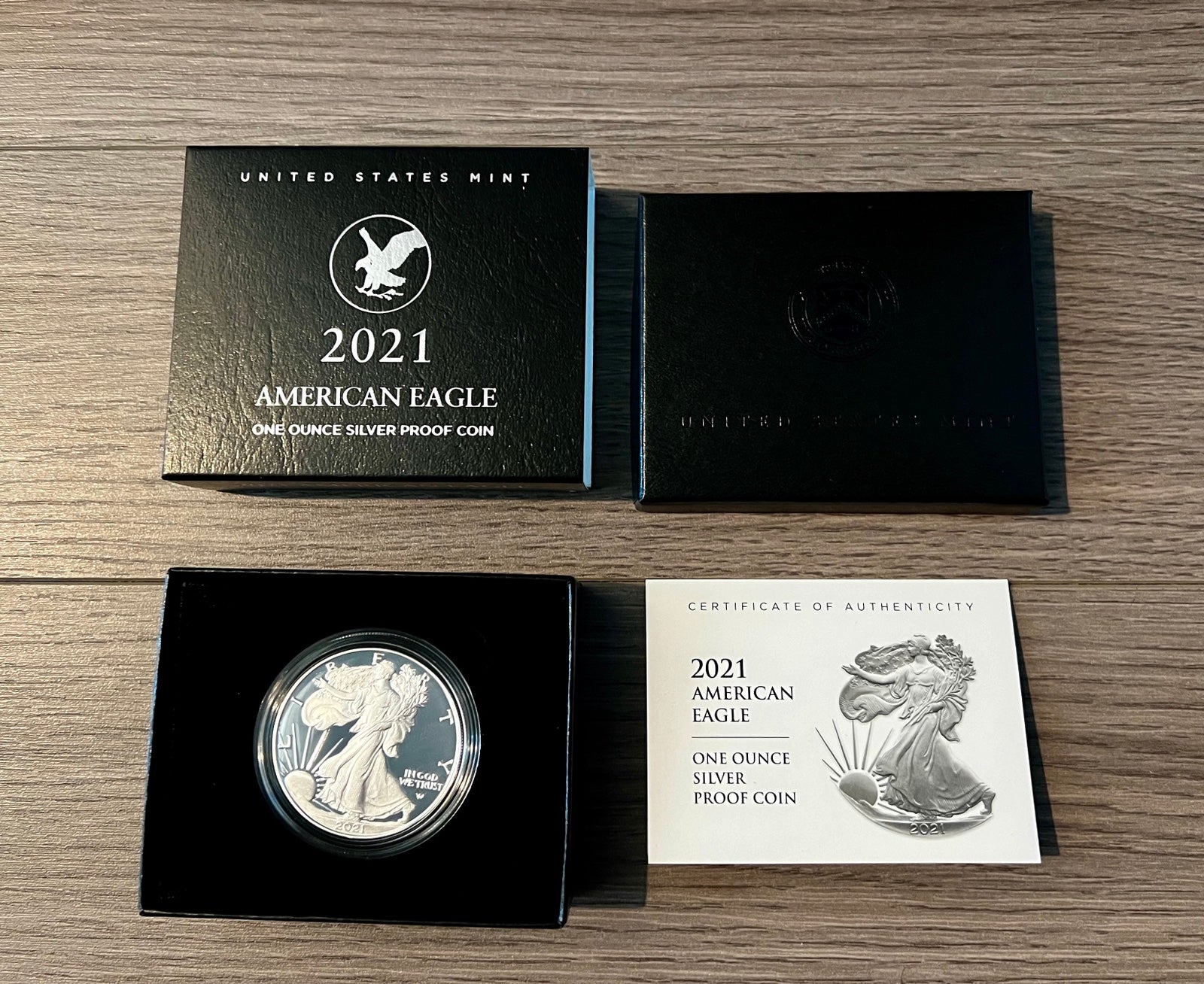 2021 W AMERICAN EAGLE SILVER Dollar PROOF Type 2 Rev .999 21EAN COA/OGP