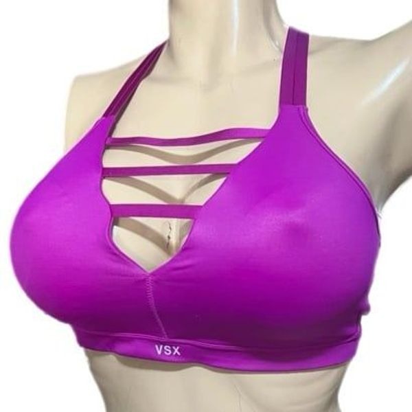 Victoria’s Secret Sport Wet Look Sexy Strappy front sports bra magenta Large