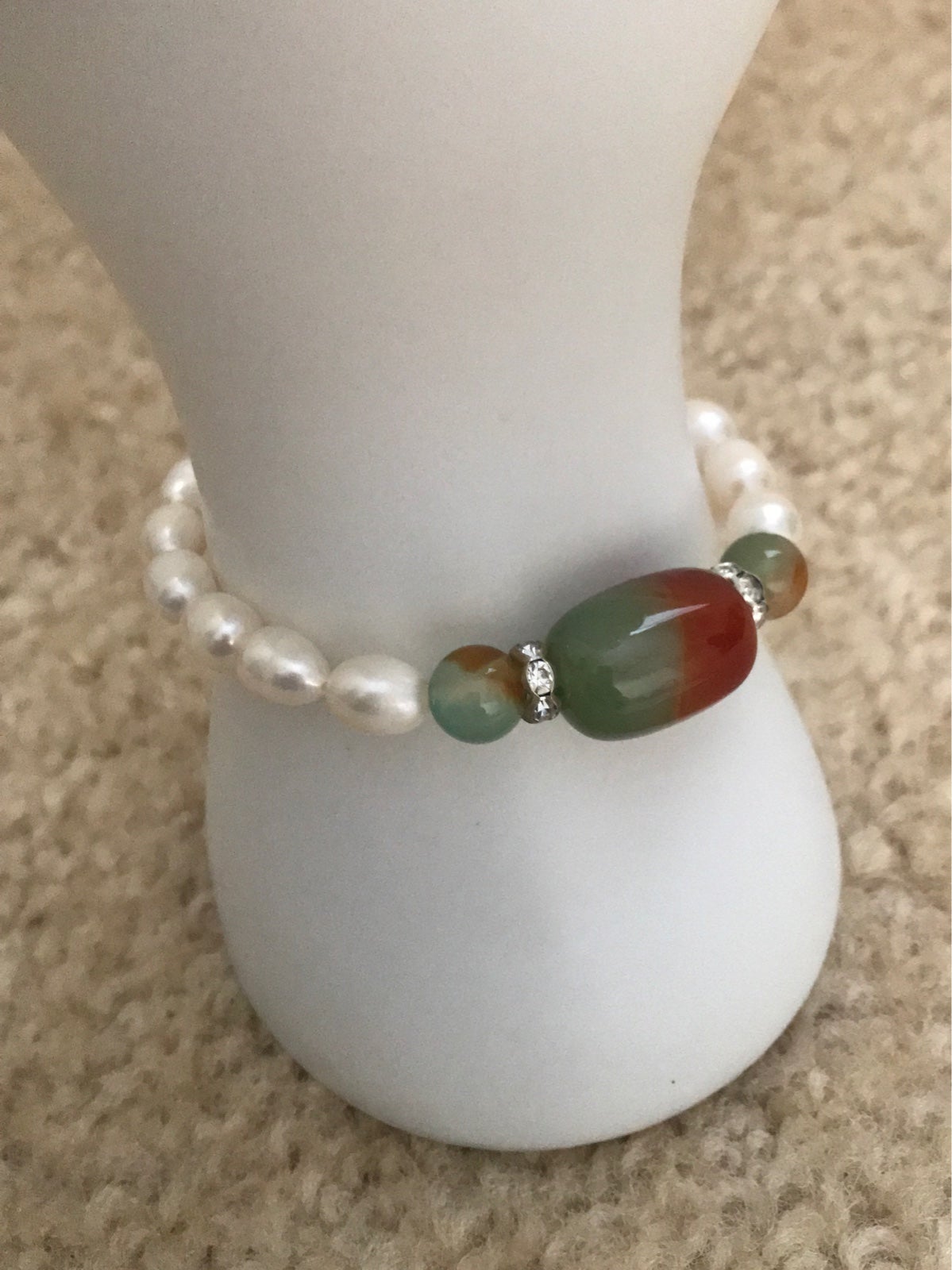 Genuine Freshwater Pearls/Multicolored Jade Stretchable Bracelet. Beautiful!!