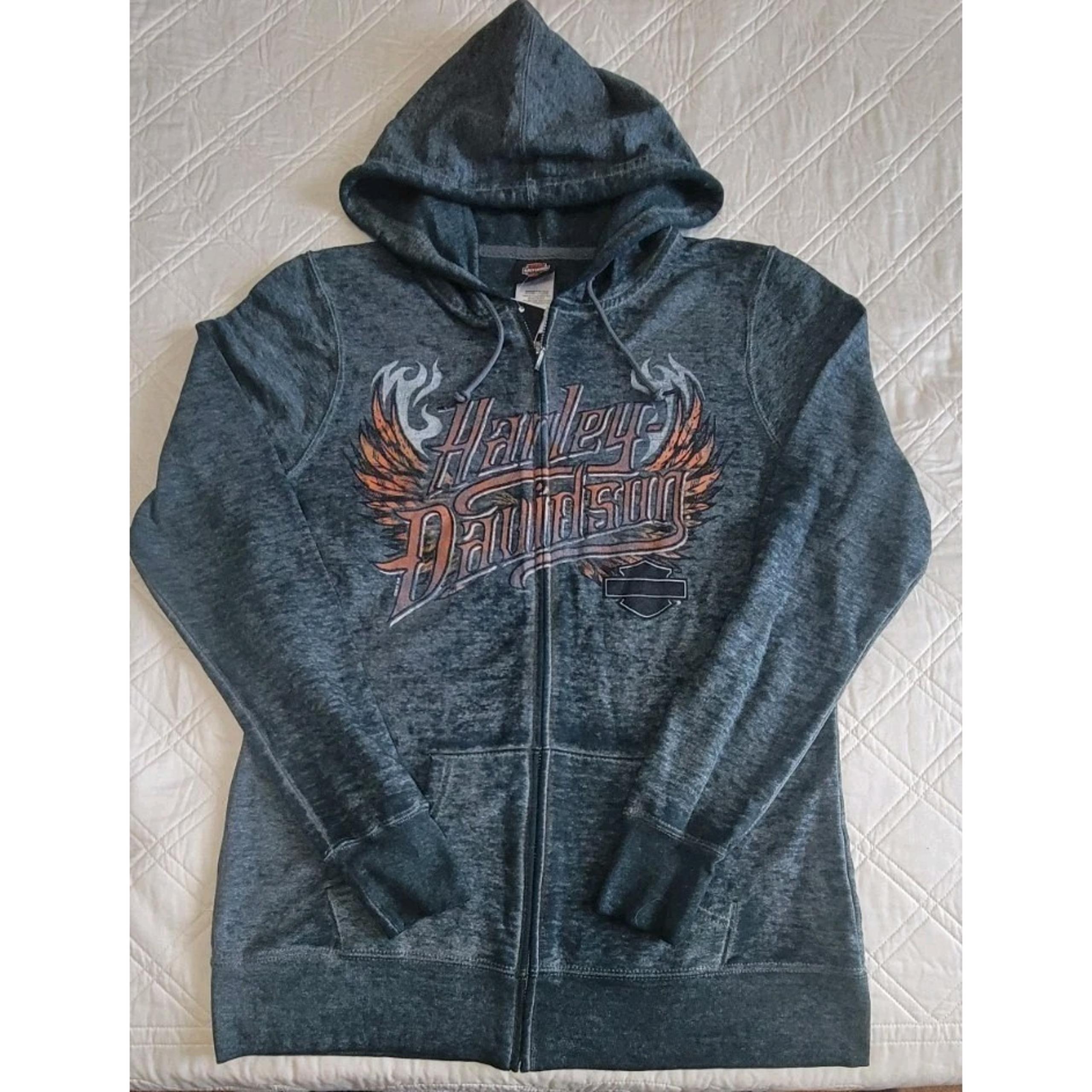 Harley Davidson Zip Up Burnout Hoodie Women Medium Heather Grey  Wisconsin