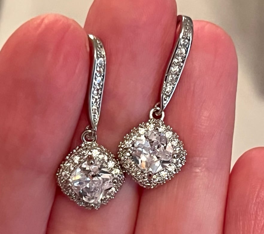 Silver Diamond Drop Earrings