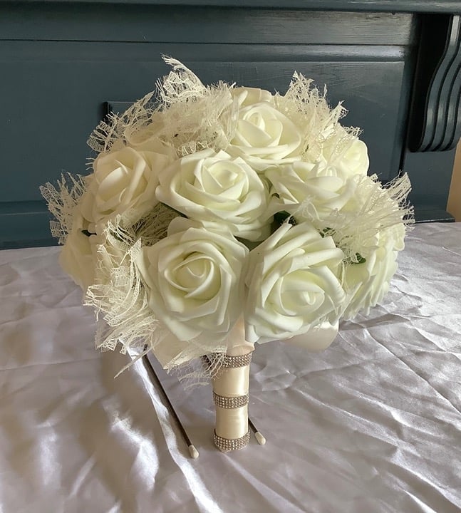 rose and lace flowers large bridal bouquet..you pick colors