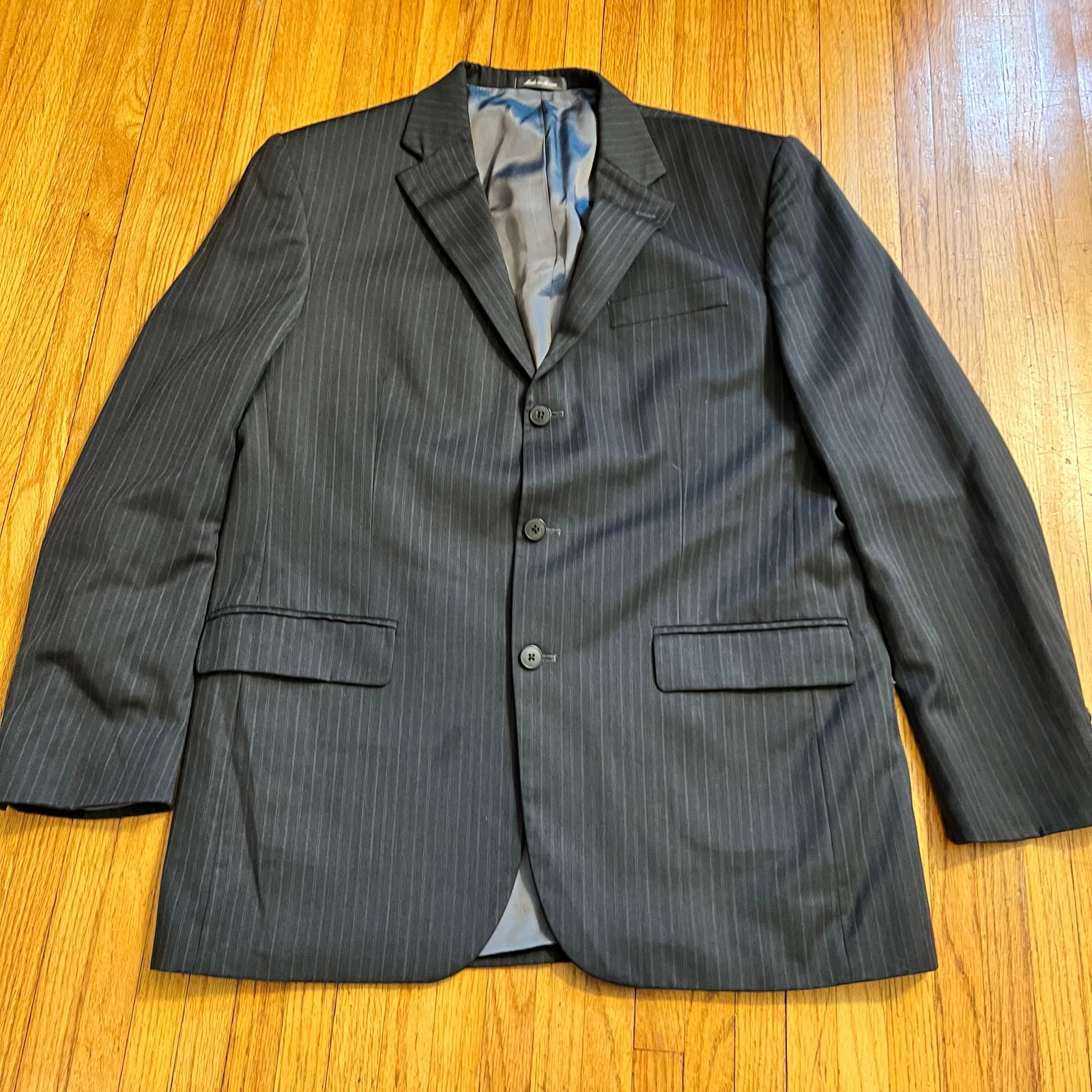 Oscar De La Renta Wool Blazer Mens 44L Gray Stripe 3a Button Suit Coat Jacket