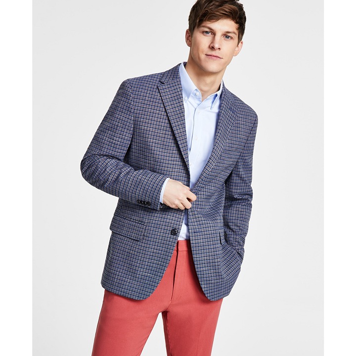 TOMMY HILFIGER Men's Modern-Fit Check Sport Coat Blue/Brown 295 B4HP 38S