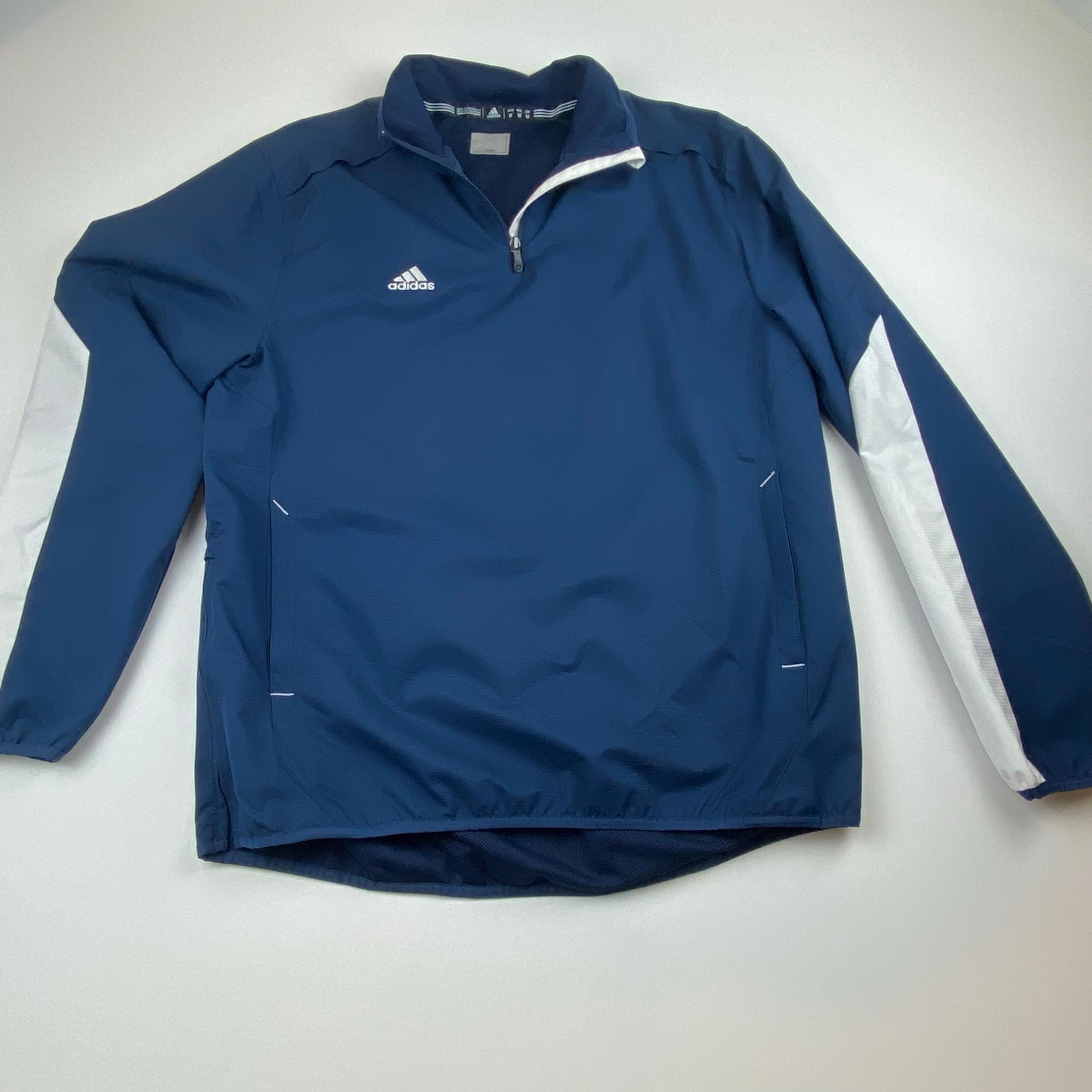 Adidas Mens Medium Cage Jacket 1/4 Zip Pullover Windbreaker Navy Blue