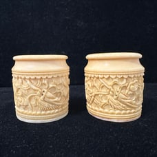 Carved Chinese Bovine Bone Salt and Pepper Shakers