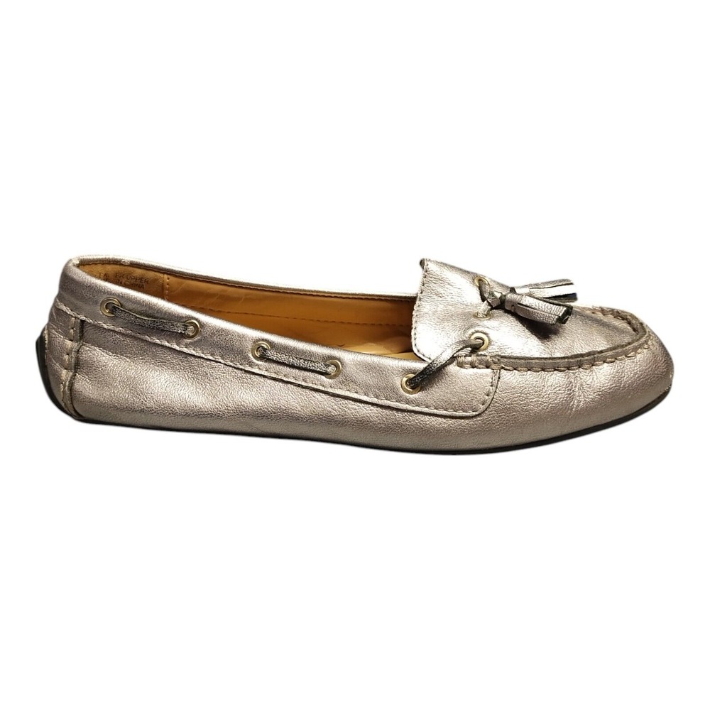 Talbots Tasseled Ballet Flats Womens Size 9M Silver Metallic Leather Slip On