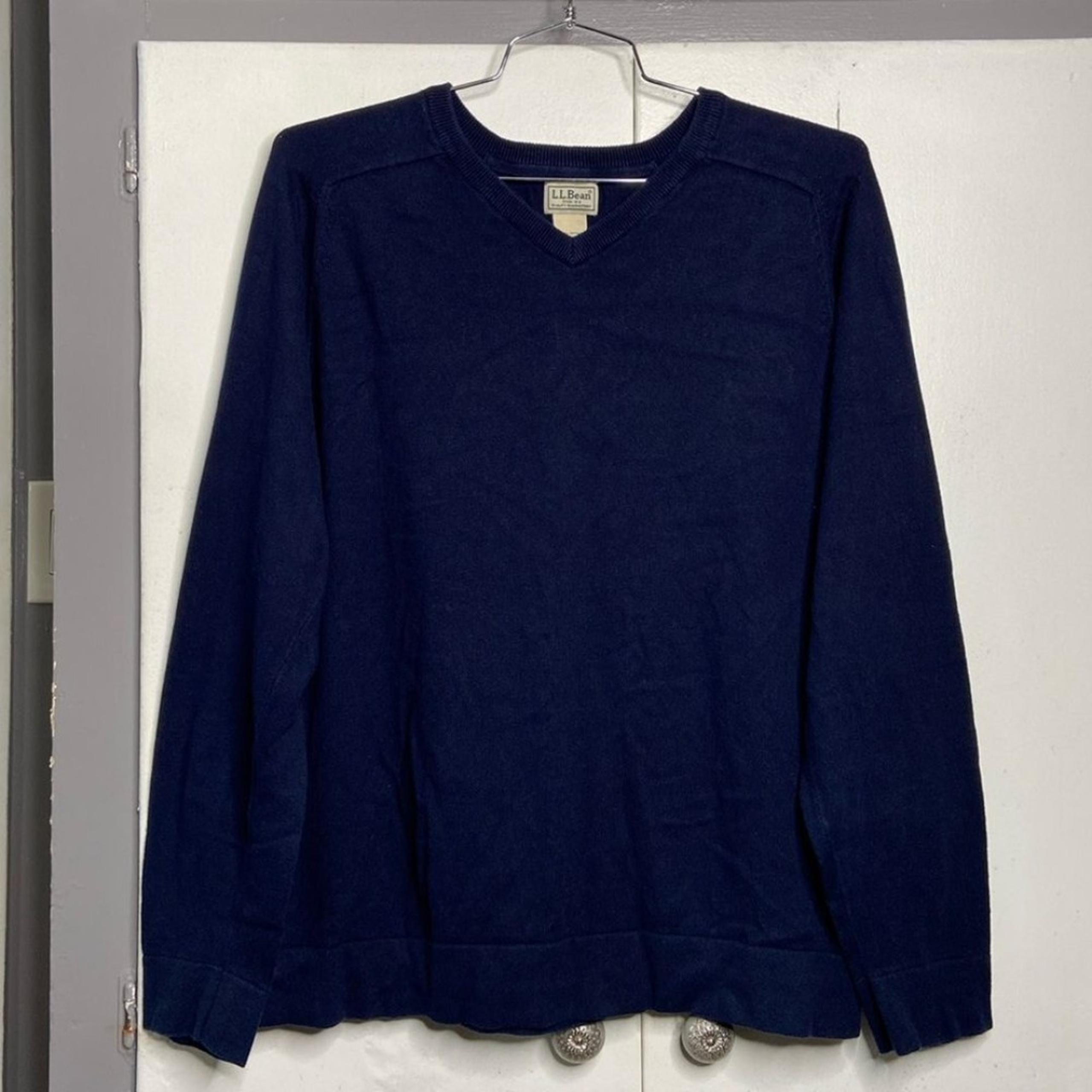 LL Bean Mens Cotton Cashmere V-Neck Pullover Sweater Navy Blue Sz XL