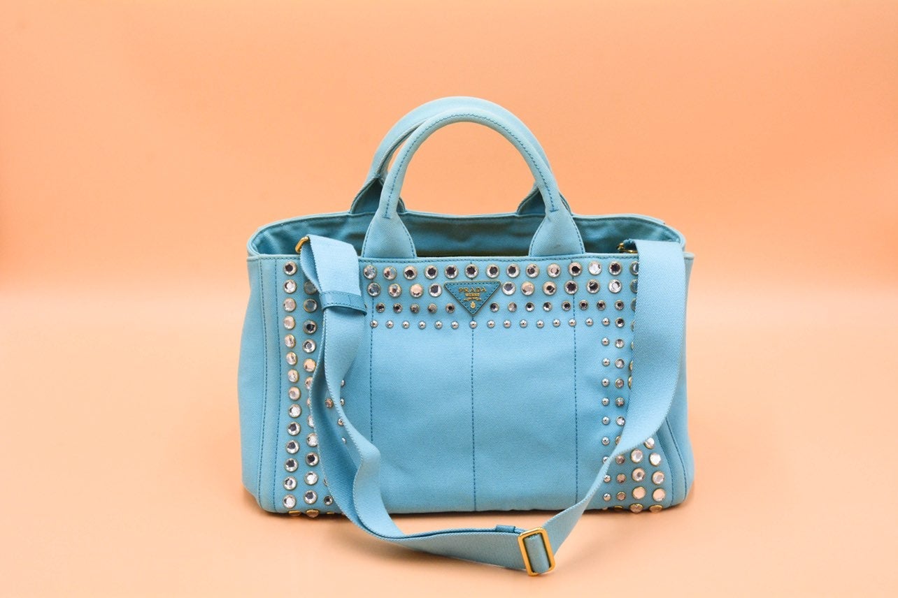 Prada Studded Two-Way Canapa Turquiose