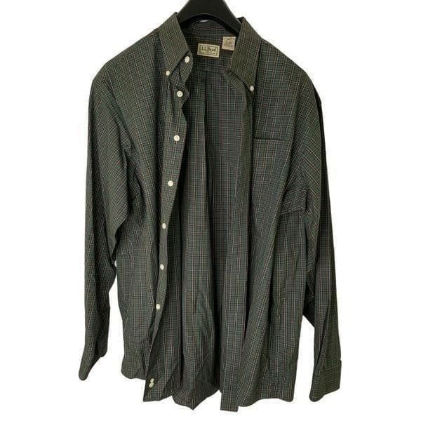 L.L. Bean plaid button down shirt 100% cotton green men's size XL regular