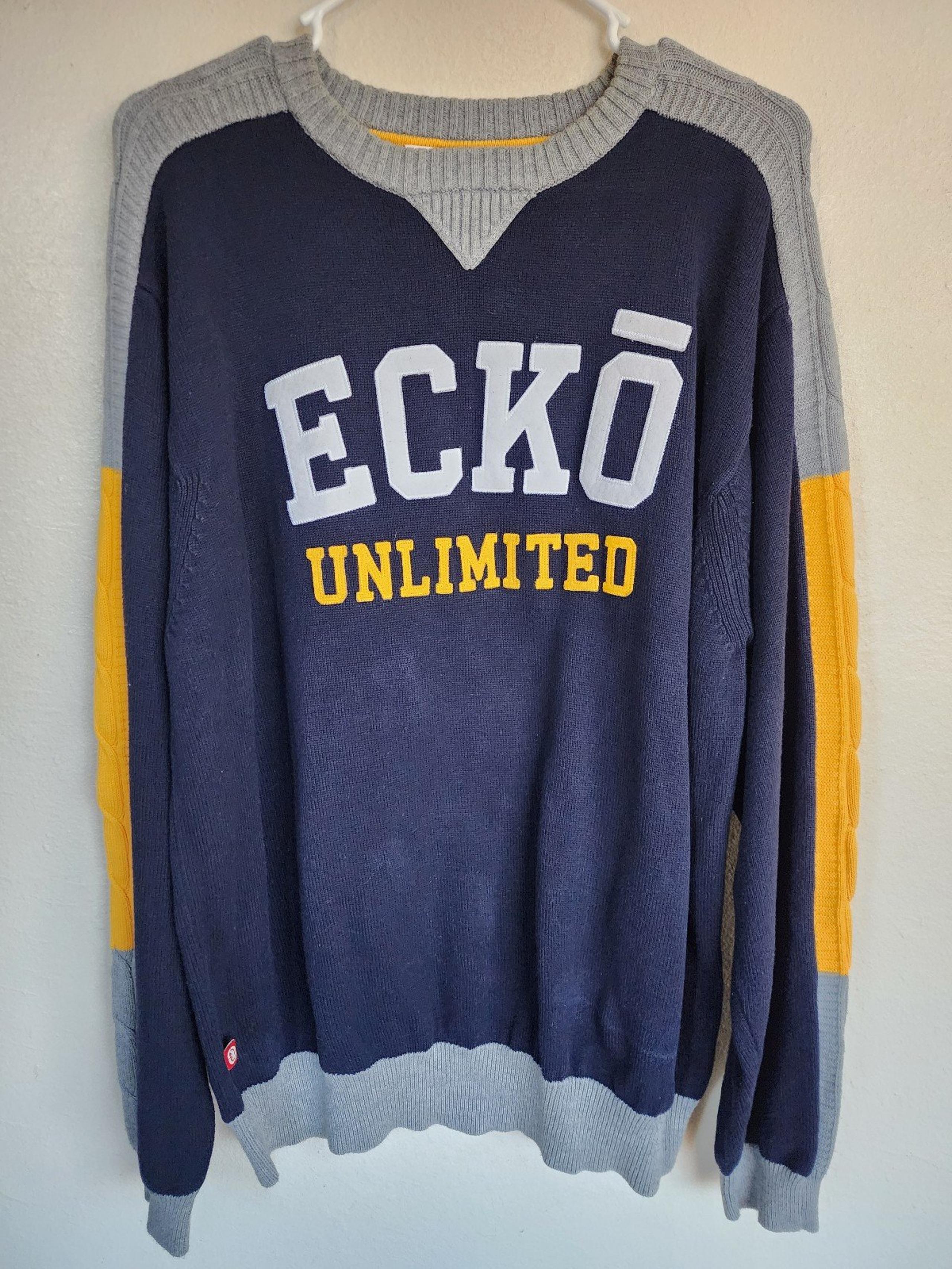 Vtg 90s Ecko Unlimited Knit Sweater Embroidered Colorblock