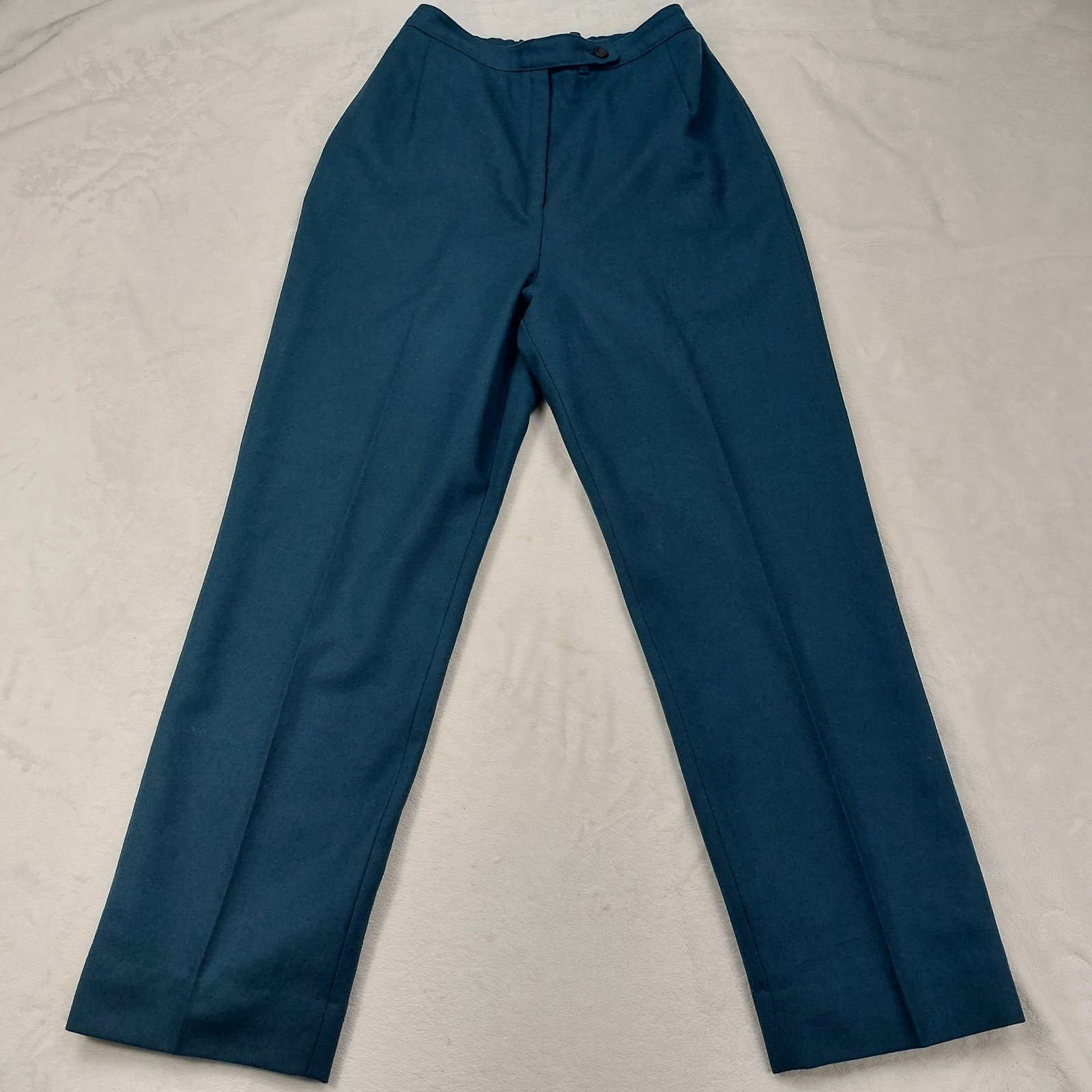 PENDLETON PETITE WOMENS VINTAGE BLUE GREEN TEAL 100% WOOL TROUSER PANTS SIZE 8