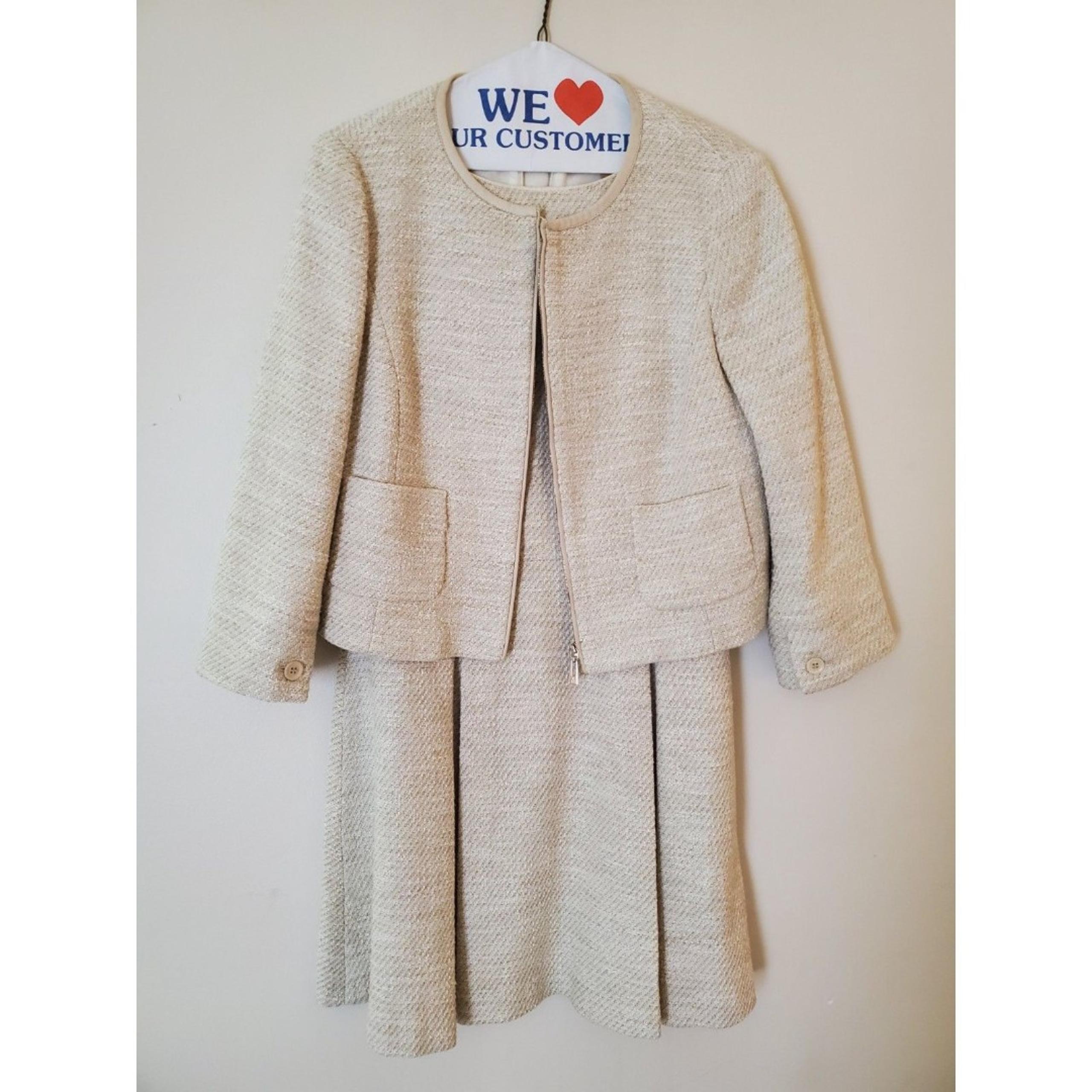 Trussardi Jeans Cotton Blend and Leather Tweed Dress and Jacket, Size 42 (M)