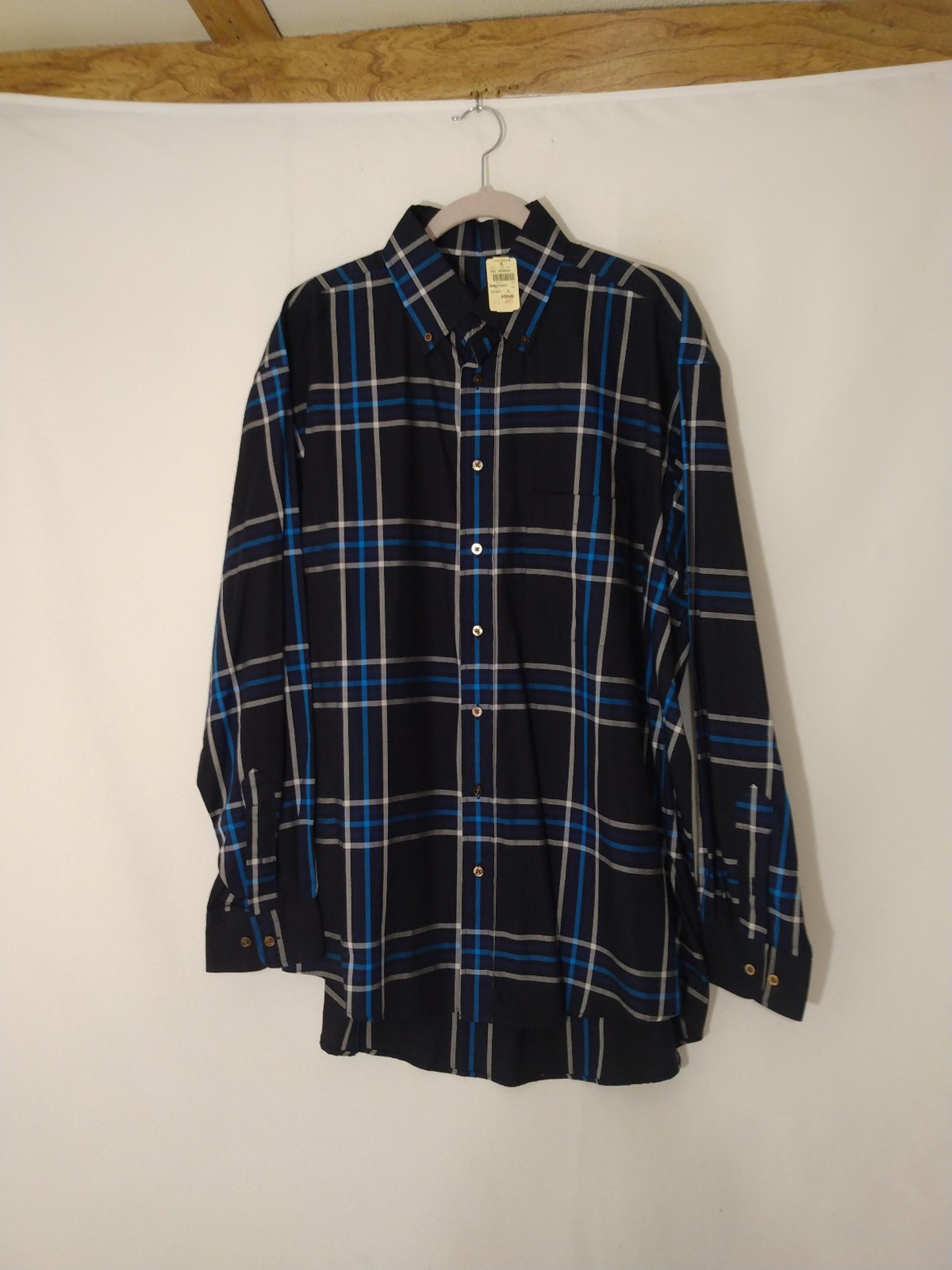 NWT Mens Burberry London Blue Plaid Button Shirt Sz XL Made in USA