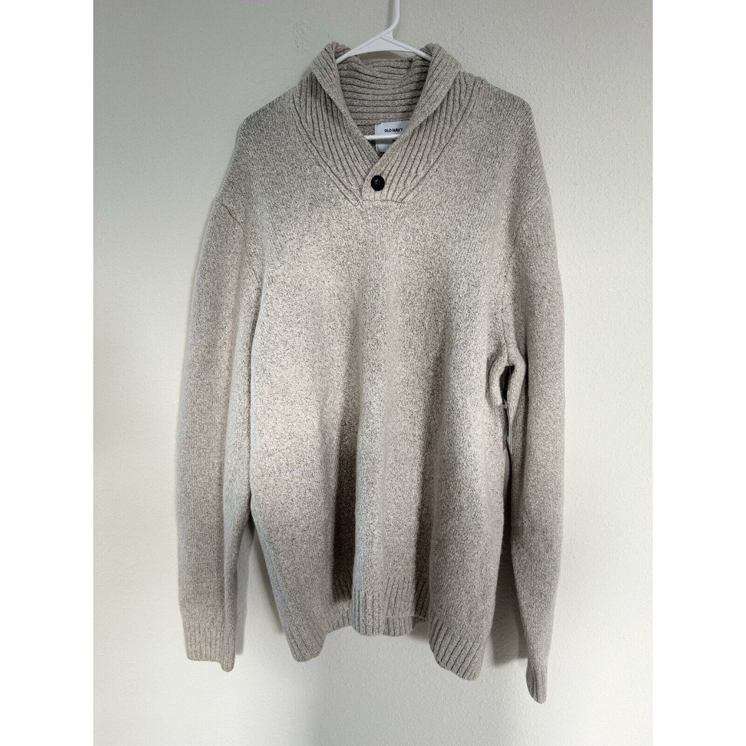 Men’s XXL NWT Old Navy Knit Gray Single Button Classic High Neck Sweater