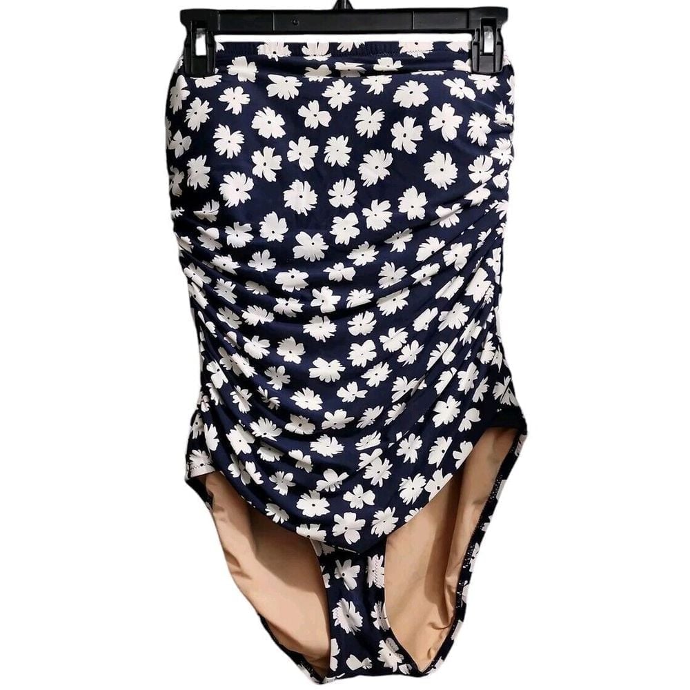 J.Crew Womens Size 12 One Piece Suit Strapless Navy Blue Floral