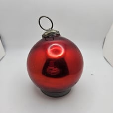 Old German Kugel Christmas Ornament Red Thick Ball w/ Brass Cap Collectible.