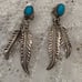 NATIVE/VINTAGE - Oval Sawtooth Set Turquoise Sterling Dbl Feather Earrings