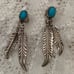 NATIVE/VINTAGE - Oval Sawtooth Set Turquoise Sterling Dbl Feather Earrings