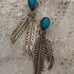 NATIVE/VINTAGE - Oval Sawtooth Set Turquoise Sterling Dbl Feather Earrings
