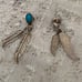 NATIVE/VINTAGE - Oval Sawtooth Set Turquoise Sterling Dbl Feather Earrings