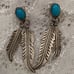 NATIVE/VINTAGE - Oval Sawtooth Set Turquoise Sterling Dbl Feather Earrings