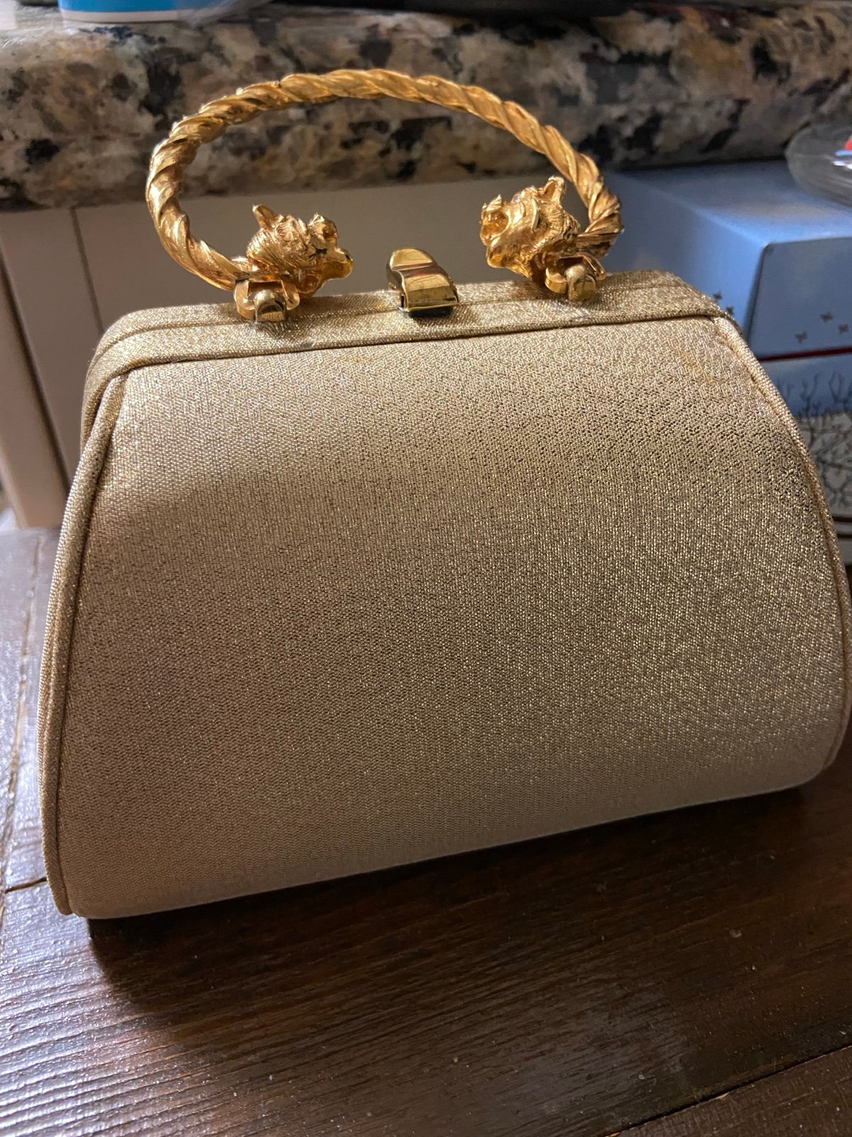 Vintage Morris Moskowitz gold lame mini handbag gold tiger handle