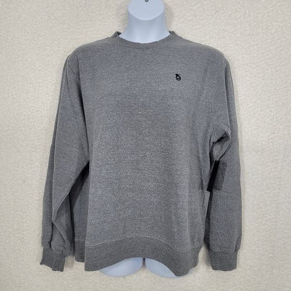 Spiritual Gangster Gray SG Embroidered Monogram Classic Crewneck Sweatshirt L
