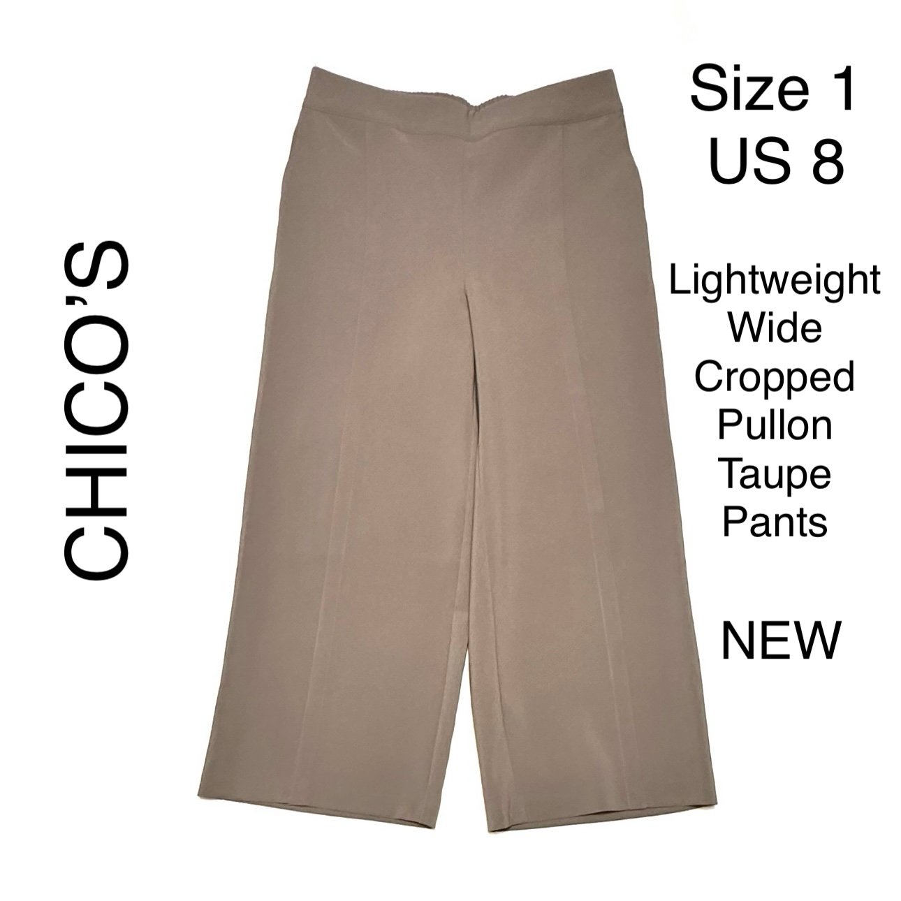 NWT 8 Chico's Taupe Cropped Pants Wide Leg Spring Summer Lightweight
