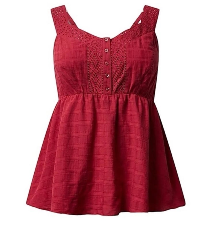 TORRID 100% Cotton Babydoll Windowpane Button Front Tank NWT