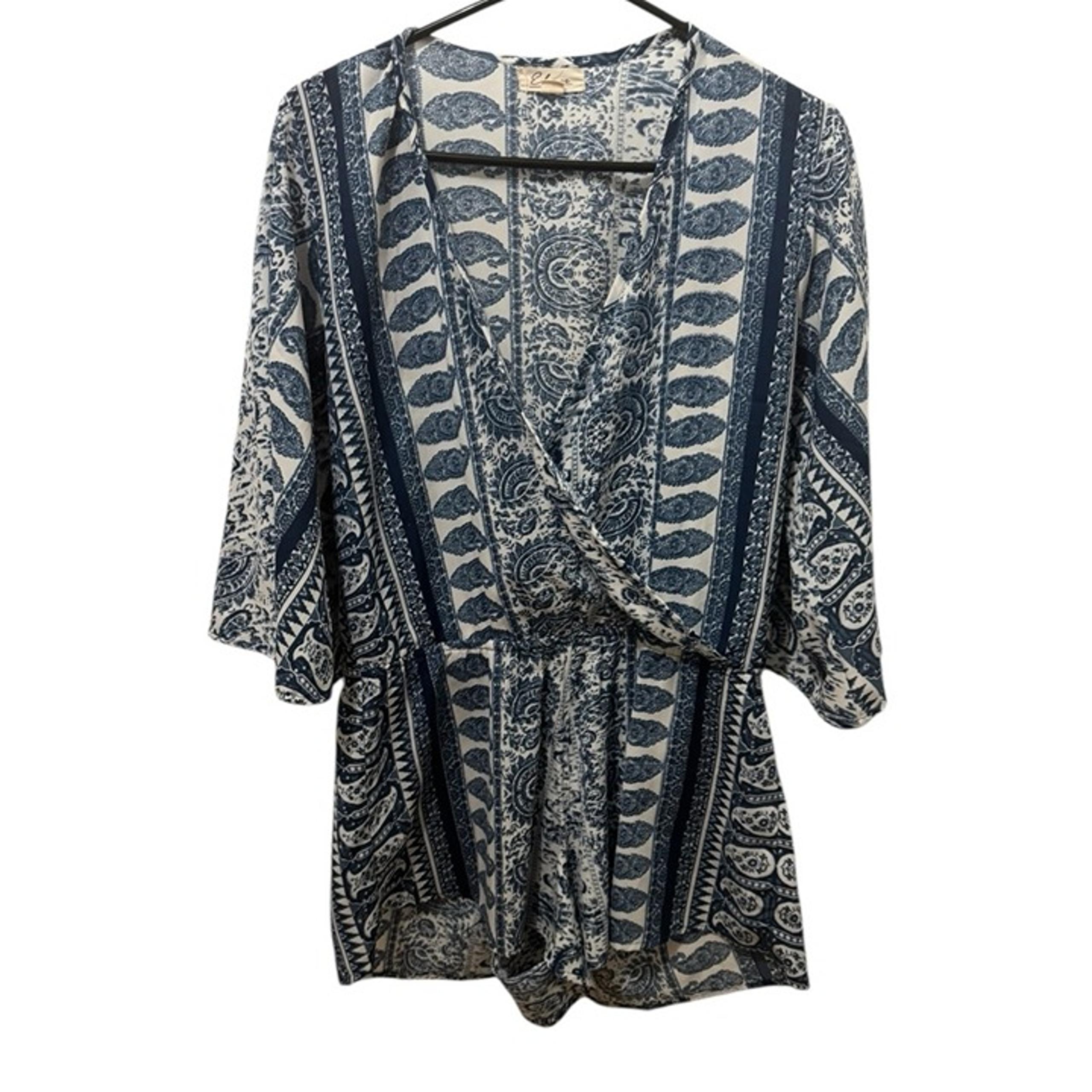 Elan Blue And White Paisley Print Romper Size Small