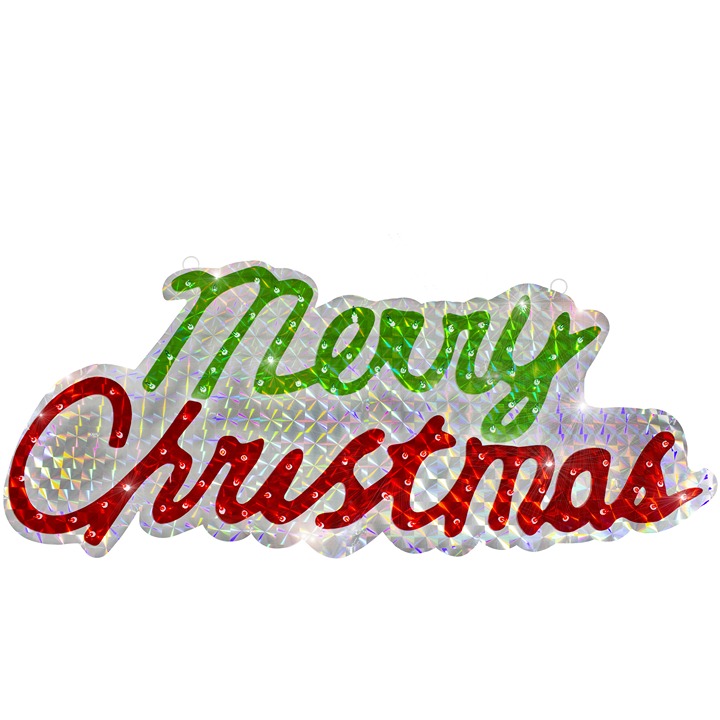 45.5 Lighted Holographic Merry Christmas Sign Decoration