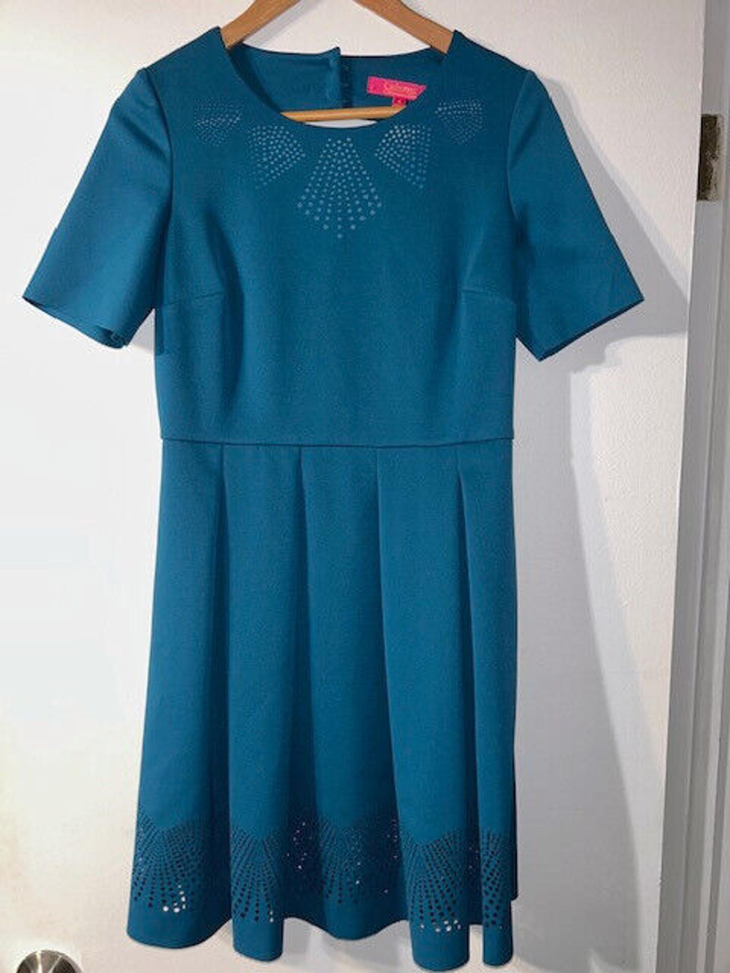 Designer CATHERINE MALANDRINO Womens Tortoise Blue Dress Size 4 Gorgeous! NWOT