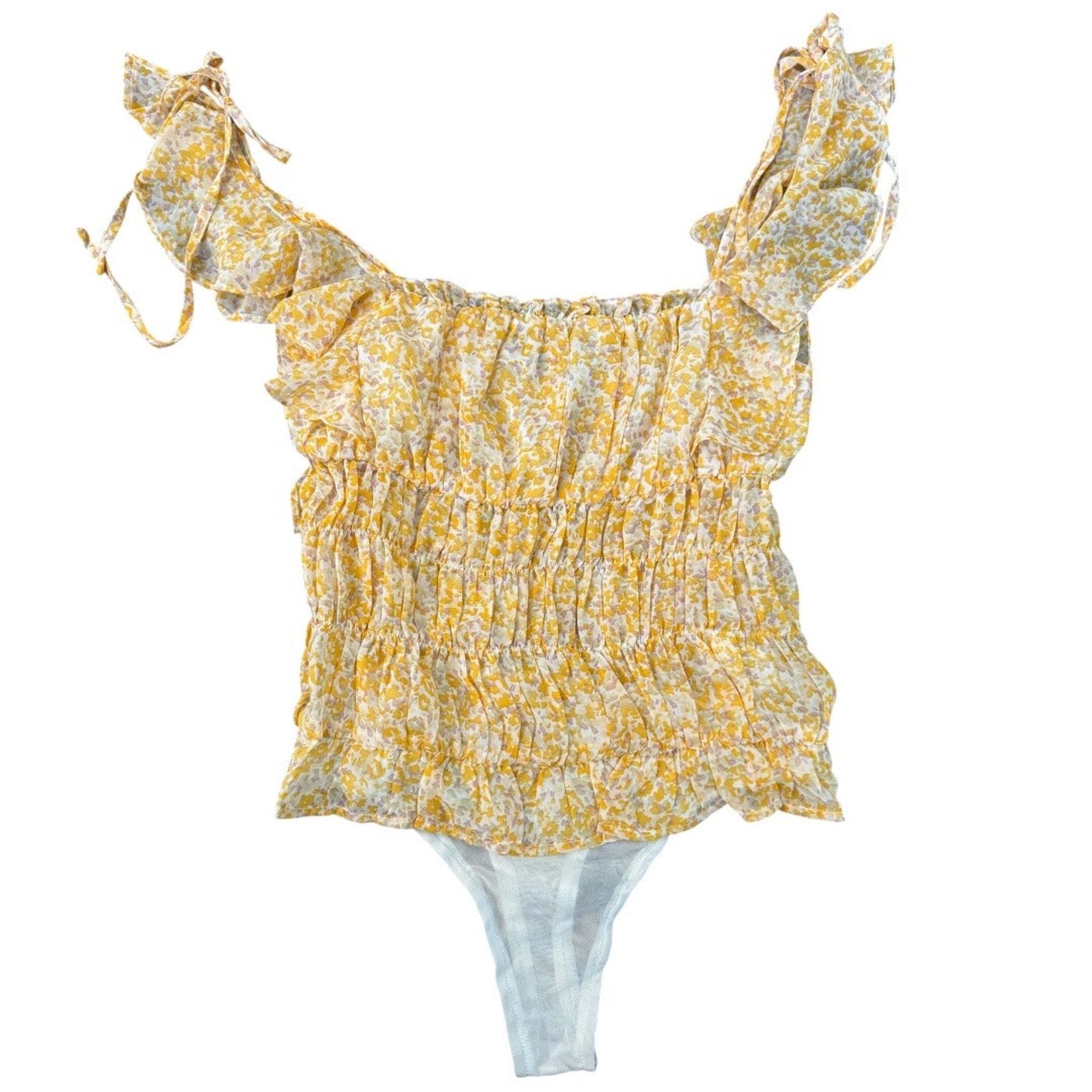 Trixxi yellow floral chiffon bodysuit size S/M
