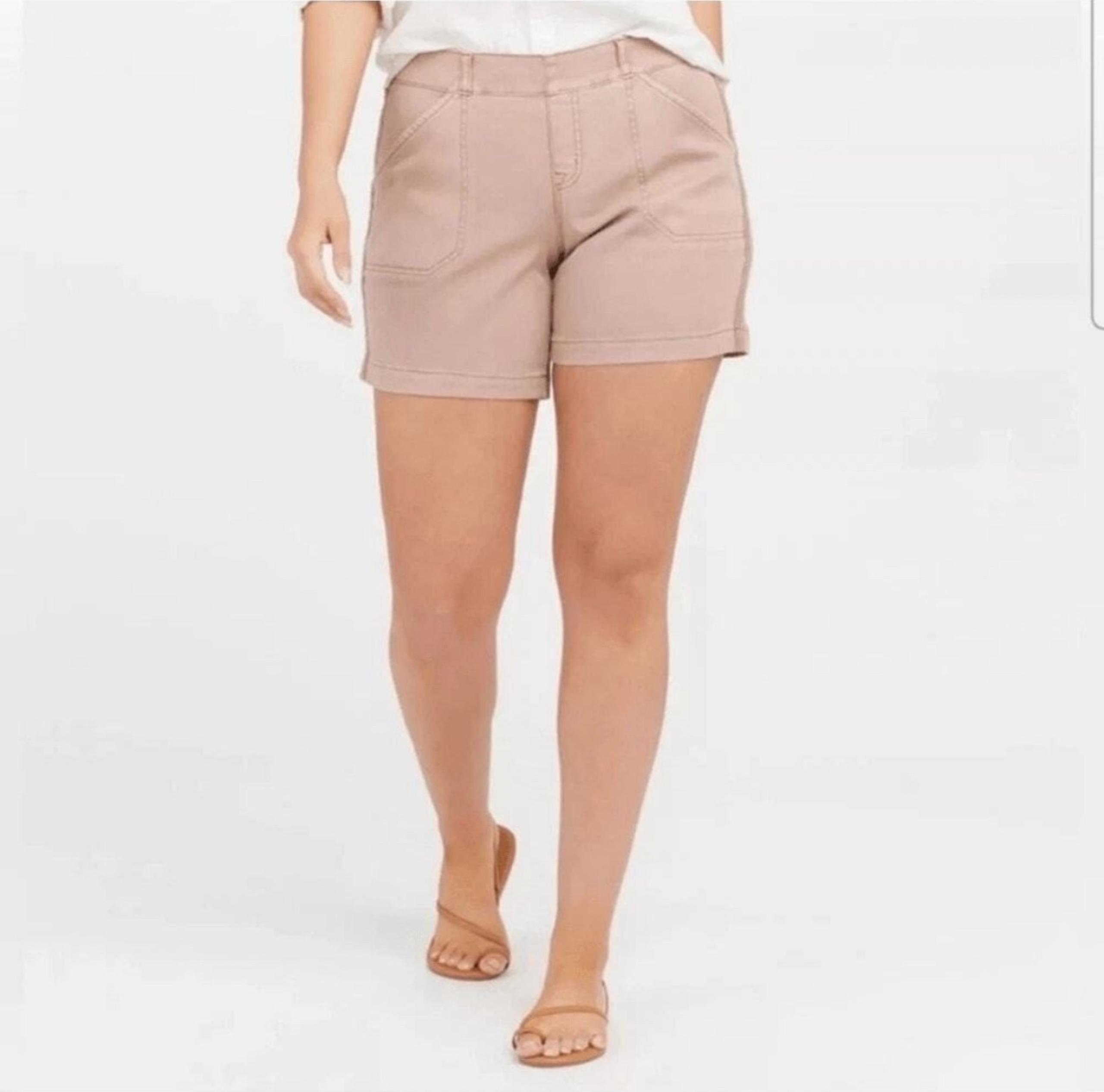 Spanx Twill High Waist Stretch Pull-On Shorts Blush Pink Mauve Women’s Size XL