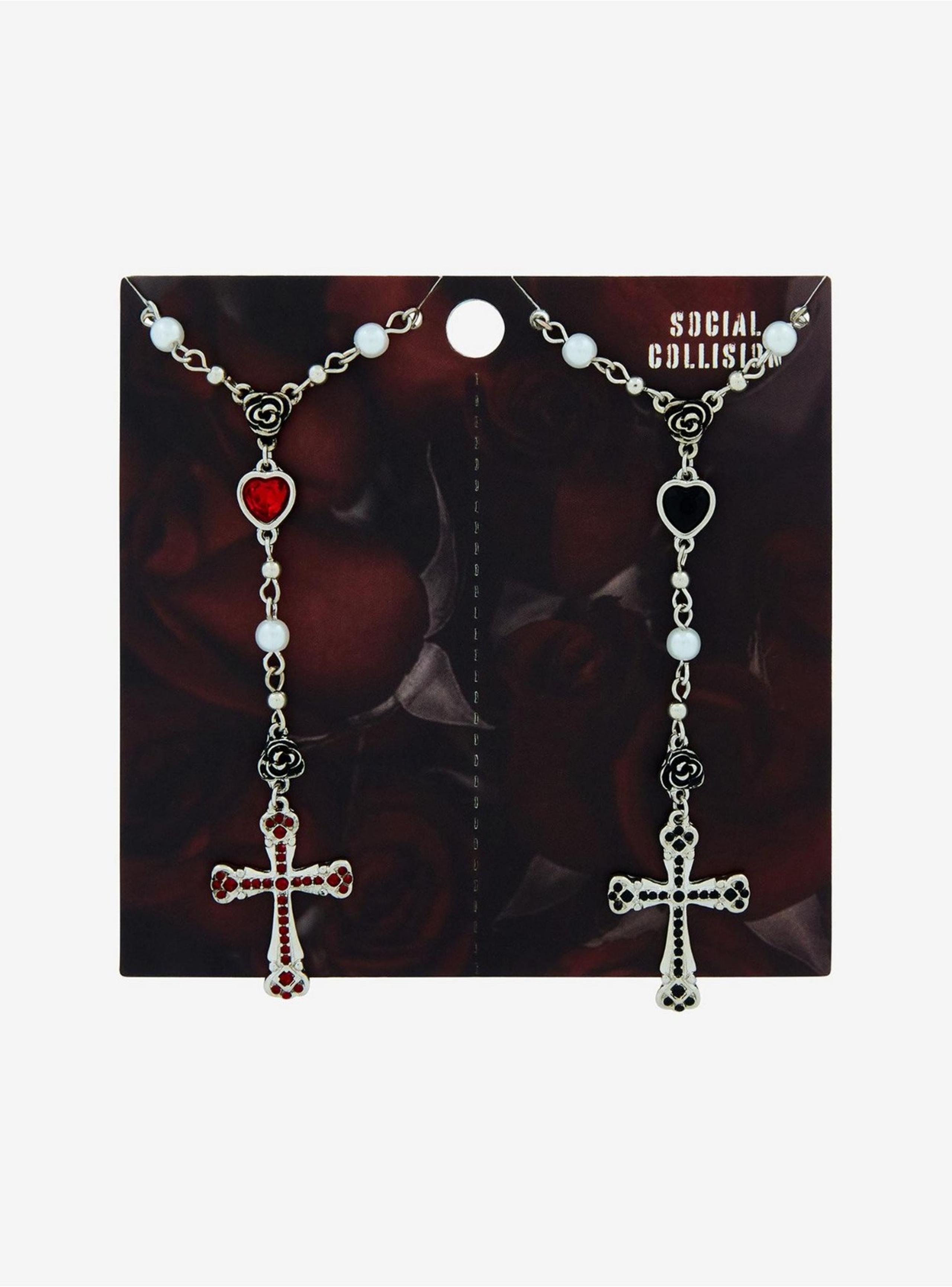 **New** Hot Topic Social Collision Cross Heart Rosary Best Friend Necklace Set