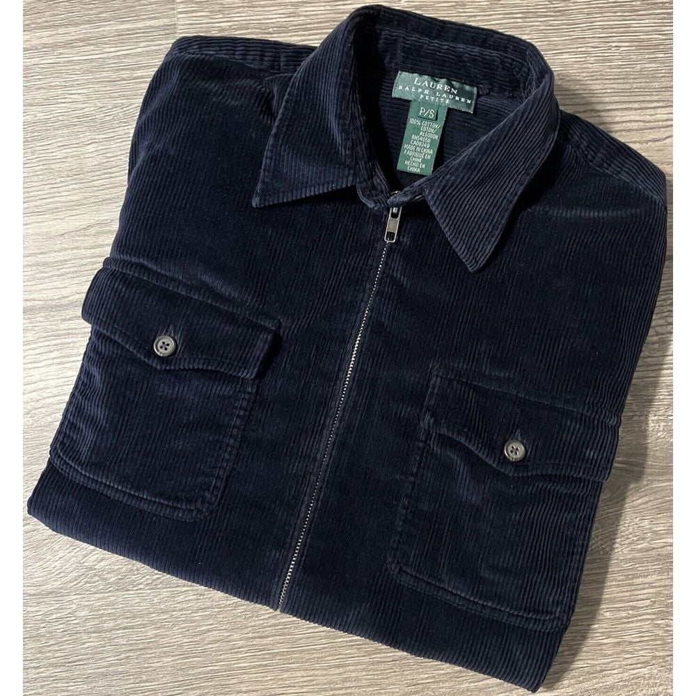 Ralph Lauren Petite Women's Full Zip Corduroy Navy Shacket Shirt Size P/S