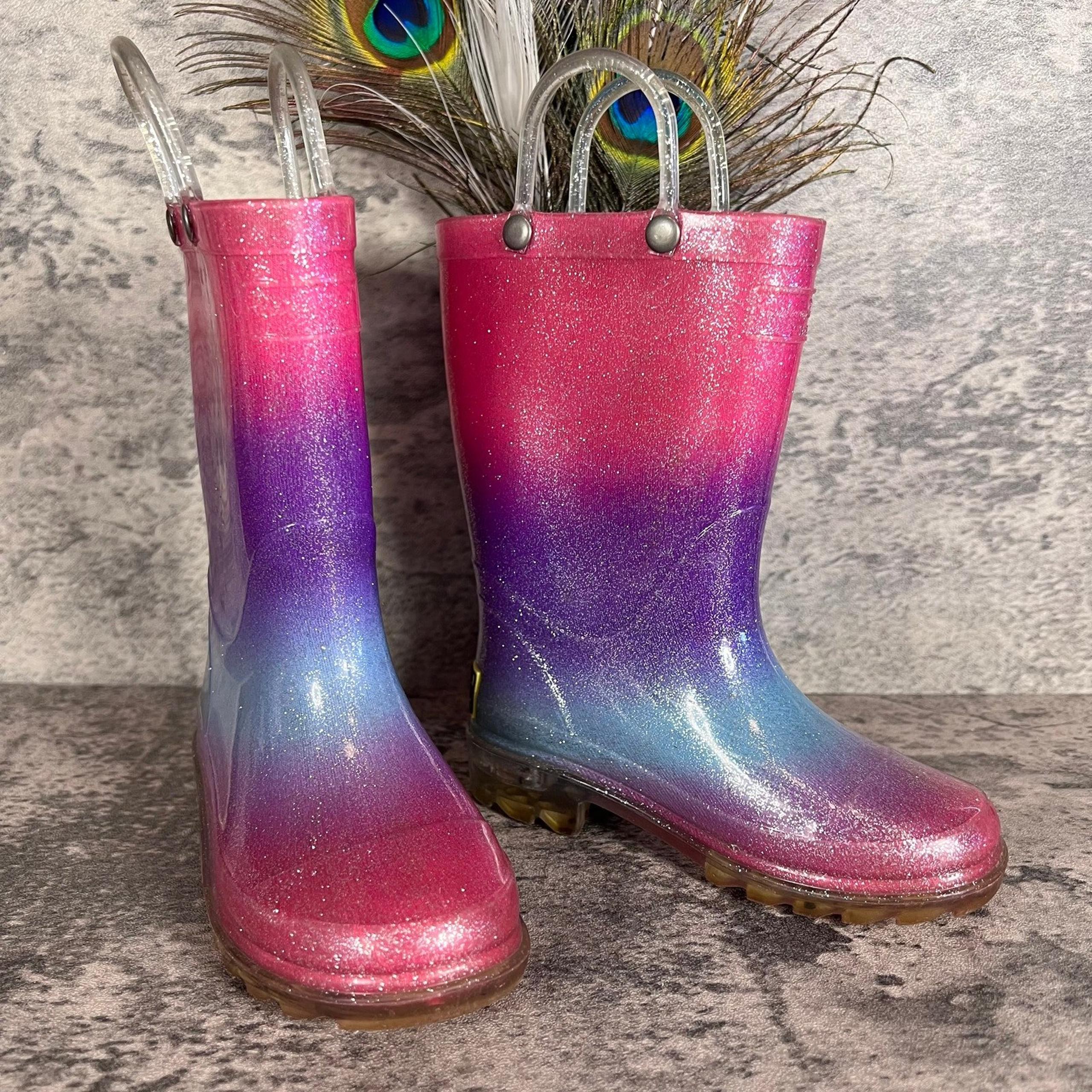 Wester Chief Girls Rainboots sz 8 Water Proof Fall Shoes Rainbow Sparkle Glitter