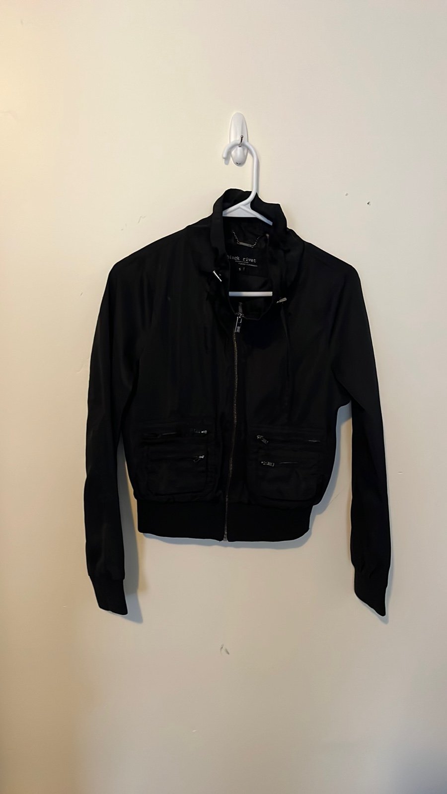Black Rivet Black Cropped Moto Biker Jacket w/ Zipper Accents + Collar