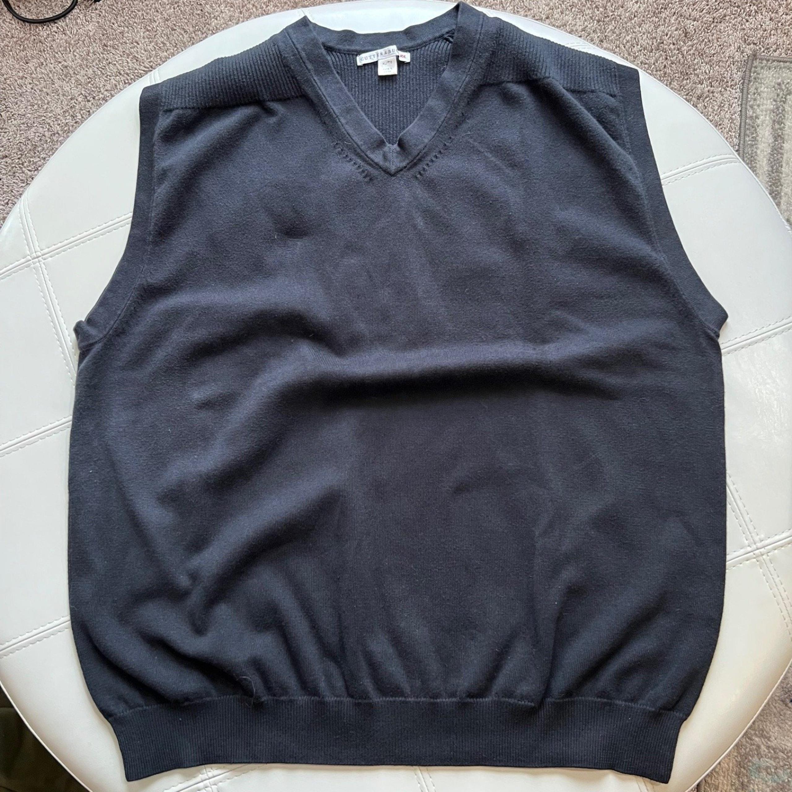 Cutter & Buck V-Neck Sweater Vest Cotton Blend Academia Golf Layering Black XL