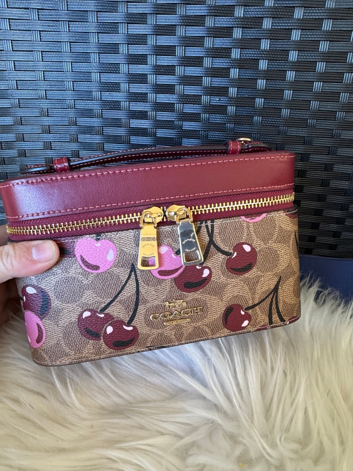 NWT Coach Cosmetic Case In Signature Canvas With Cherry