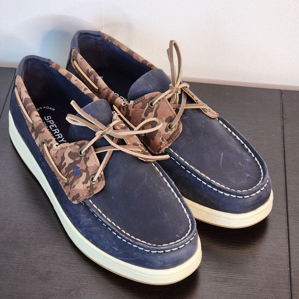 SPERRY Cup II Boat Camo Navy Shoes Boys New 7M STK266569