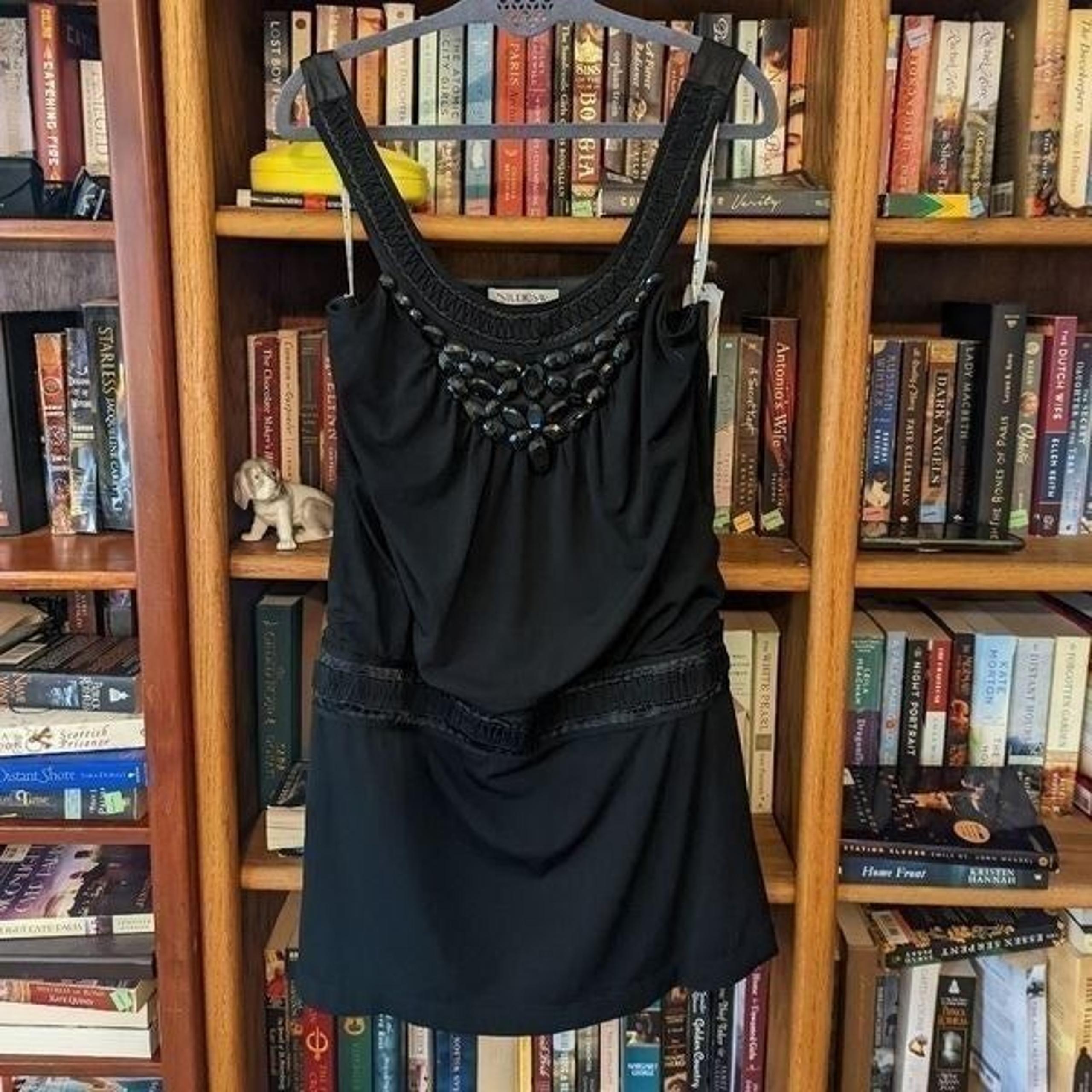 studio w sue Wong drop waist beaded collar black dress sz 10 nwt open back