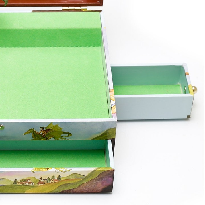 Charming Dragon World music treasure box, music jewelry box 3 drawers