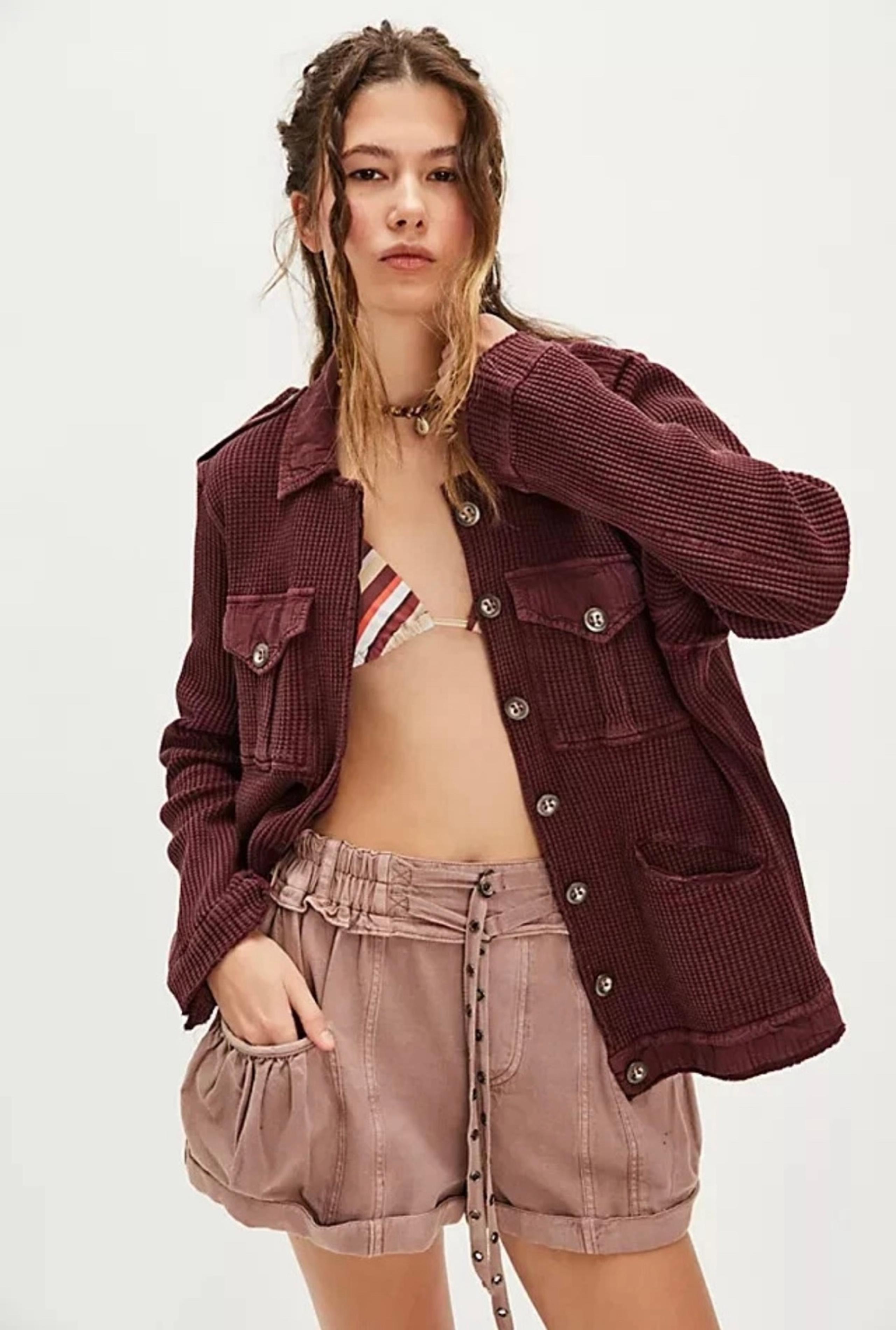 Free People One Logan Jacket - Garnet Grotto Size Medium Burgundy
