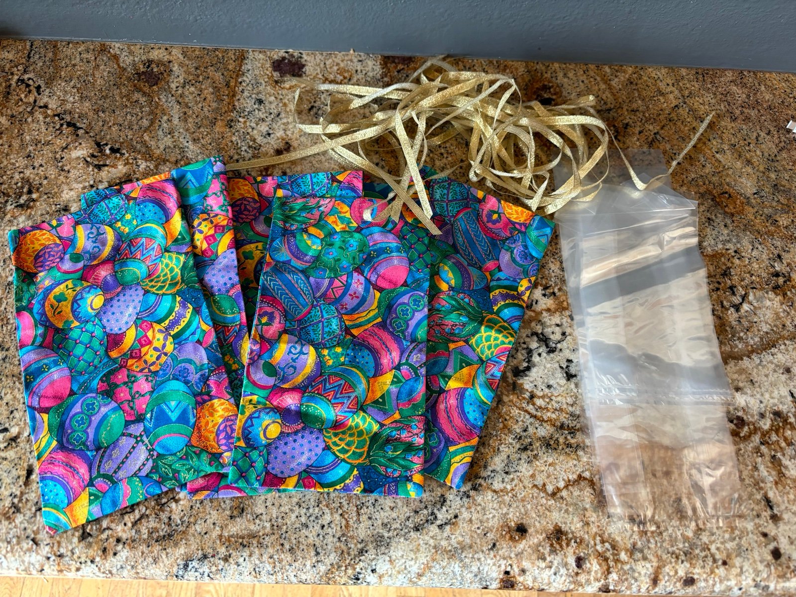 Handmade new Easter goodie bags with cellophane bags and gold ribbon set of 10