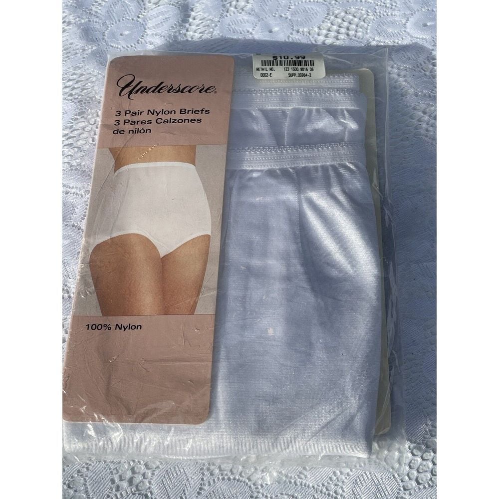 3 Pack Womens Sz 6 UNDERSCORE Nylon Granny Panties White Mushroom Gusset